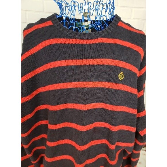Mens Classic Lauren Ralph Lauren Red Navy Stripe Sweater XL Crewneck Vintage - Picture 1 of 10